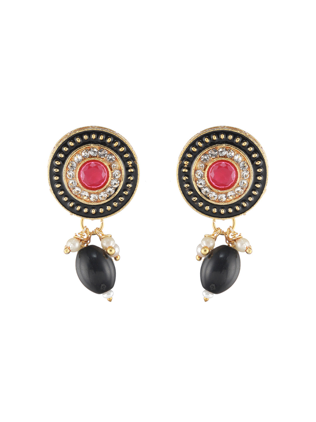 Gold-Plated Stone-Studded & Beaded Meenakari Jewellery Set - Jazzandsizzle