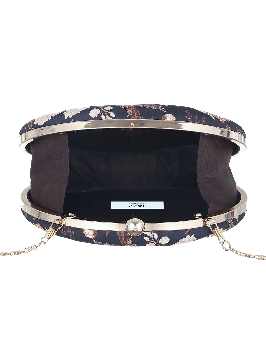 Black & Brown Floral Printed Embellished Box Clutch - Jazzandsizzle
