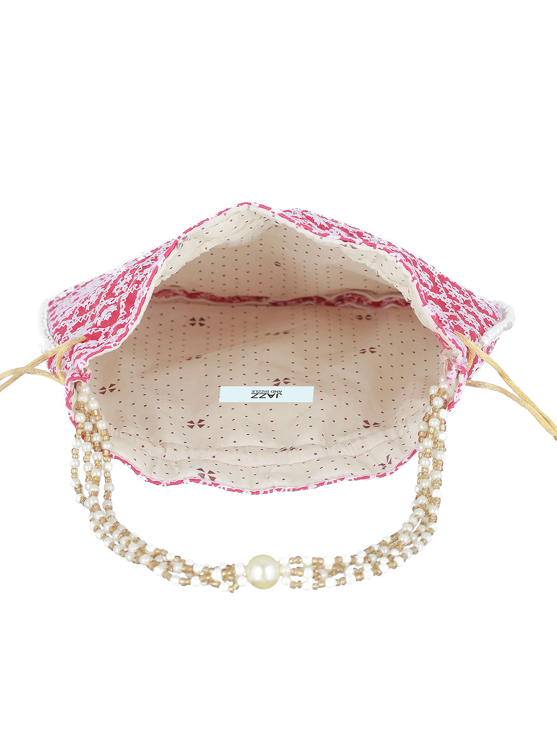 Pink & White Embroidered Potli Clutch - Jazzandsizzle