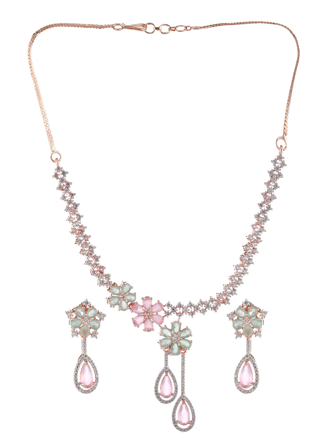 Rose Gold-Plated AD-Studded & Beaded Jewellery Set - Jazzandsizzle