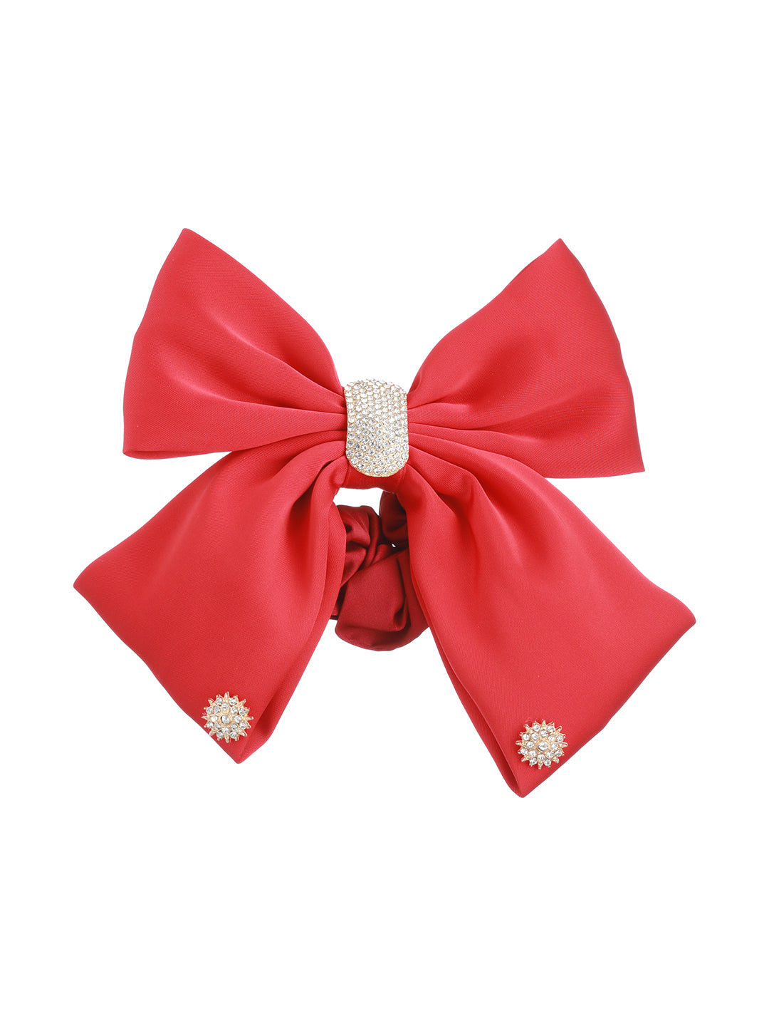 Women Red CZ Studded Embellished Ponytail Holder - Jazzandsizzle