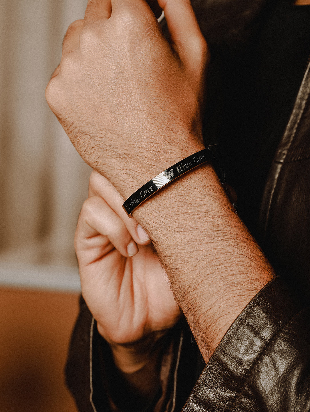Men'S Men Black Stainless Steel True Love Kada Bracelet