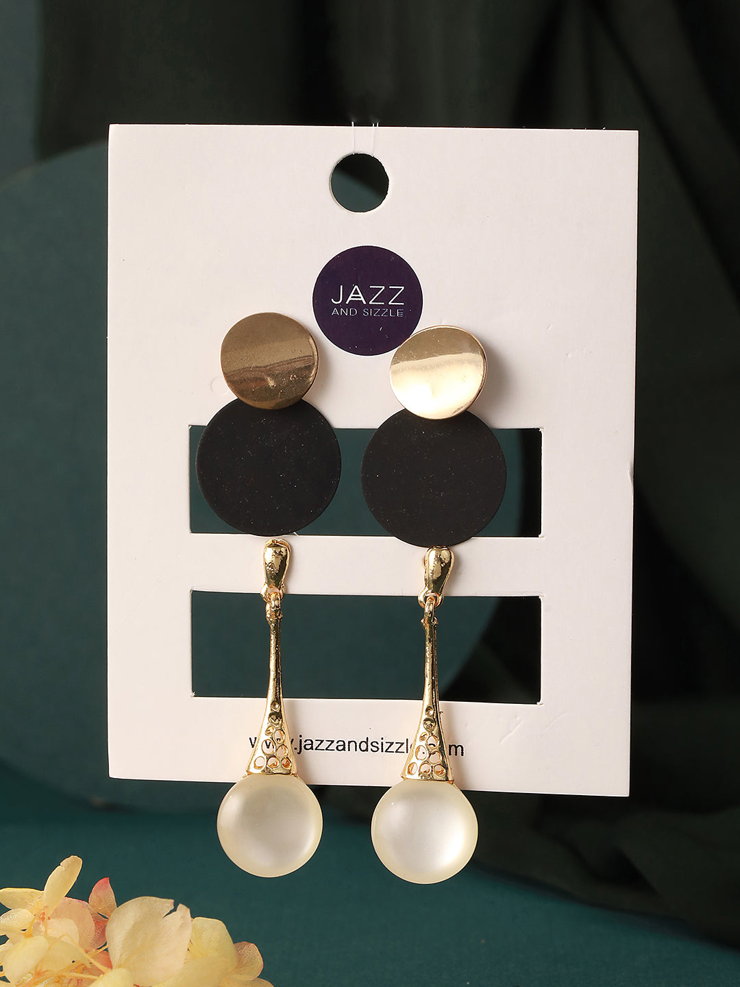 White Gold-Toned & Black Contemporary Set Of 2 Drop Earrings - Jazzandsizzle