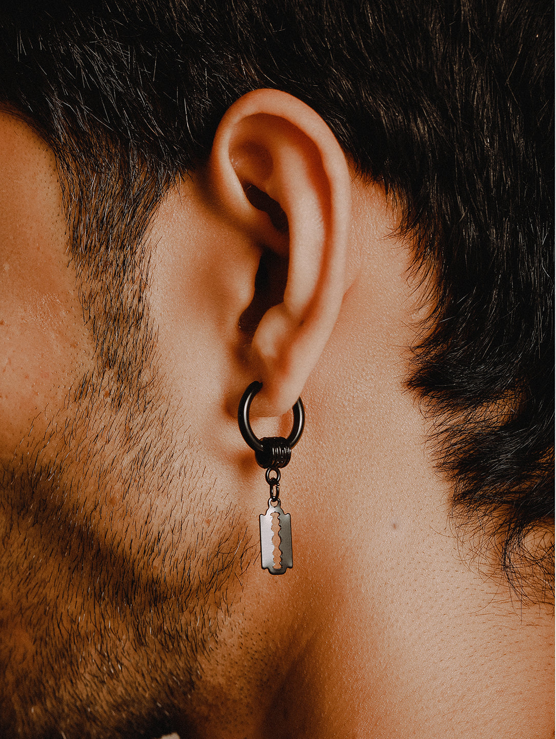 Jazz And Sizzle Set of 2 Mismatch Black Men Stainless Steel Hoop Earrings - Jazzandsizzle