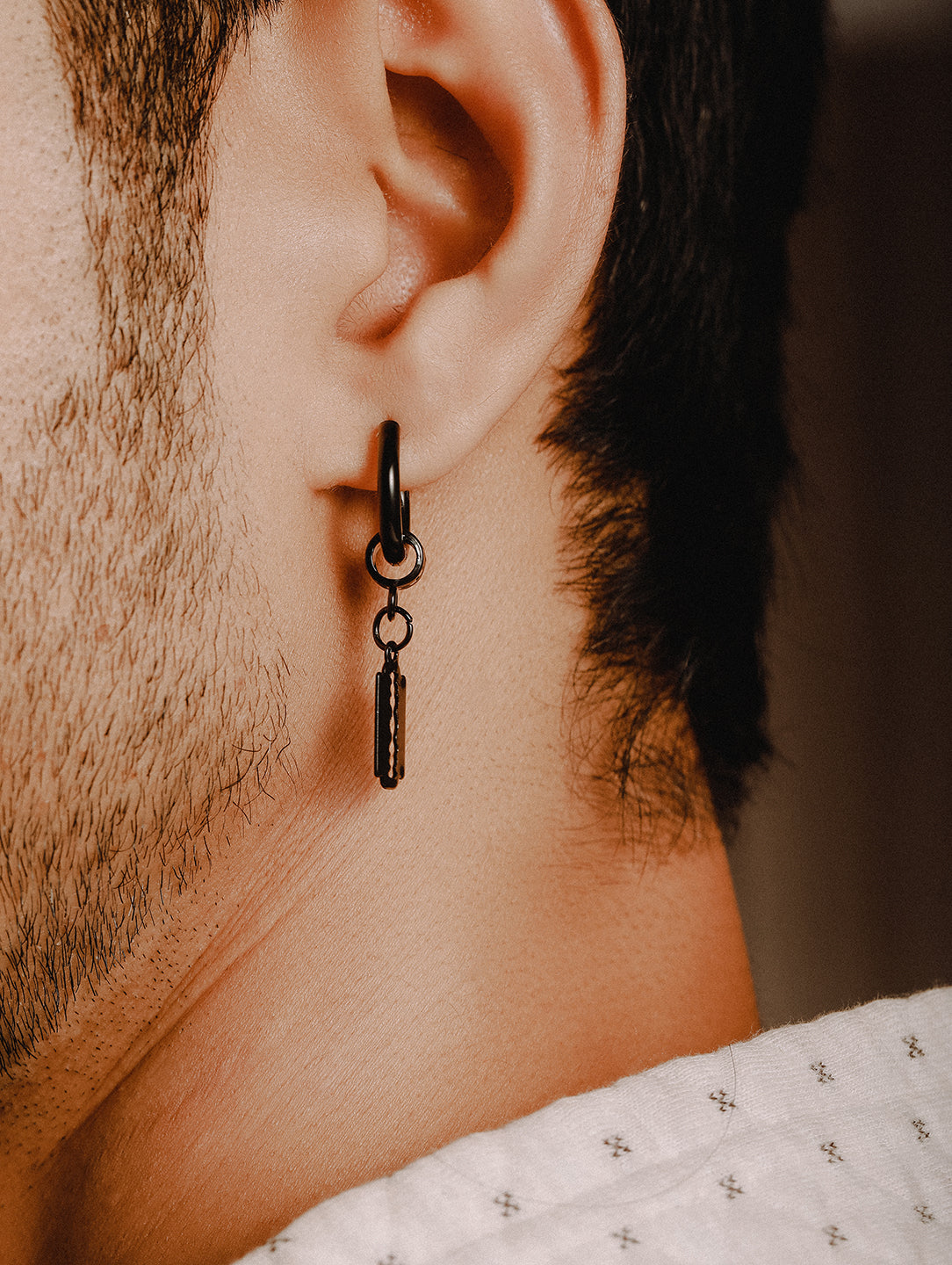 Jazz And Sizzle Set of 2 Mismatch Black Men Stainless Steel Hoop Earrings - Jazzandsizzle