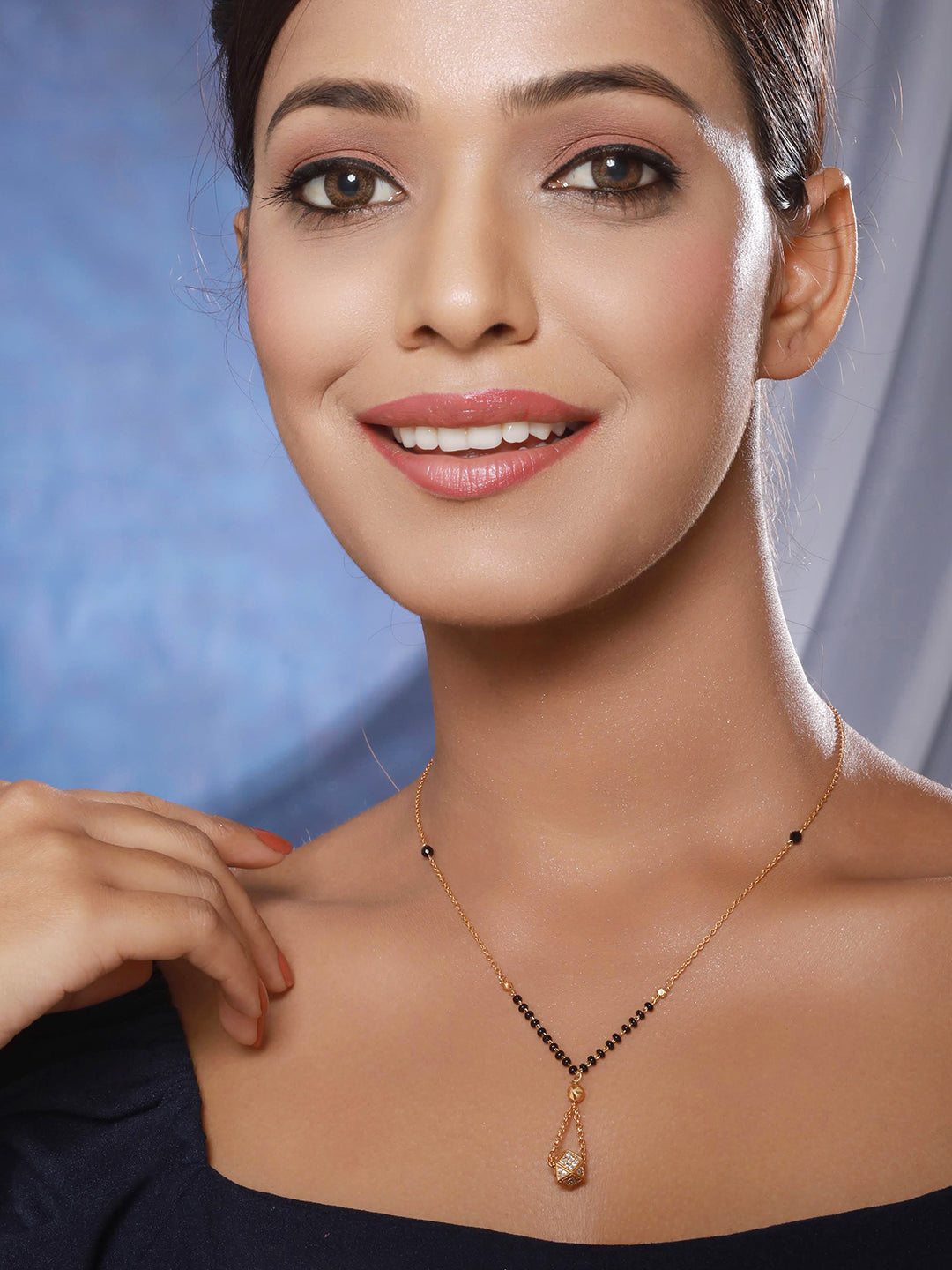 Jazz And Sizzle Gold-Plated Black & White CZ Stone-Studded Beaded Mangal sutra - Jazzandsizzle