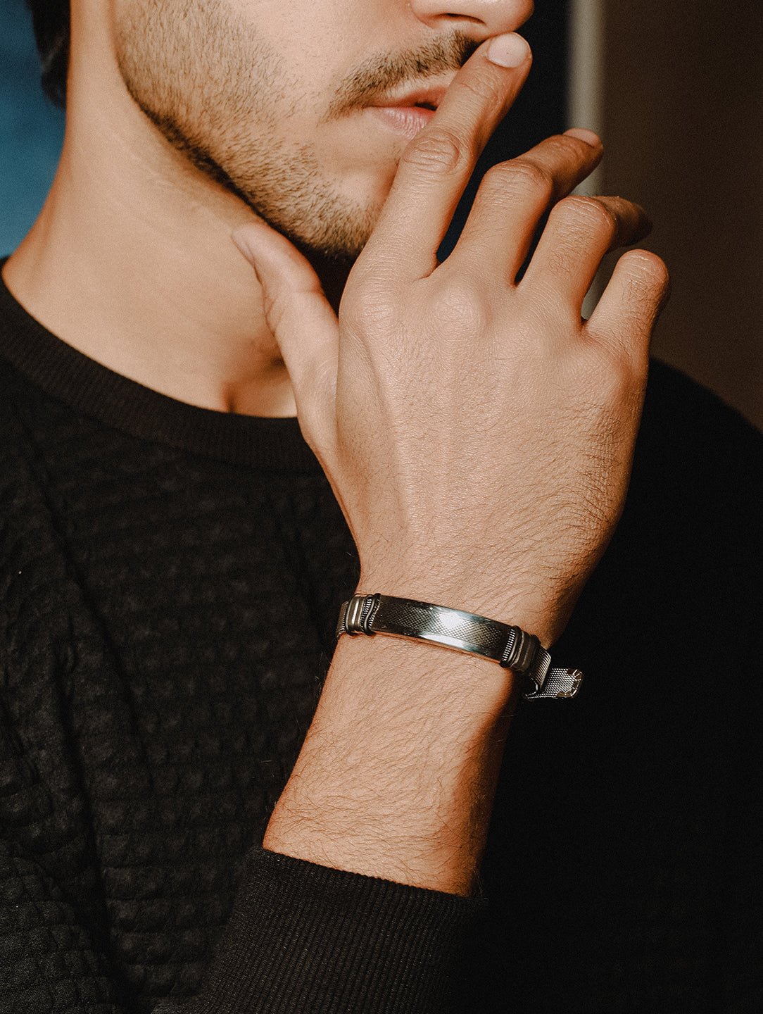 Jazz And Sizzle Rhodium-Plated & Black Wraparound Men Bracelet - Jazzandsizzle