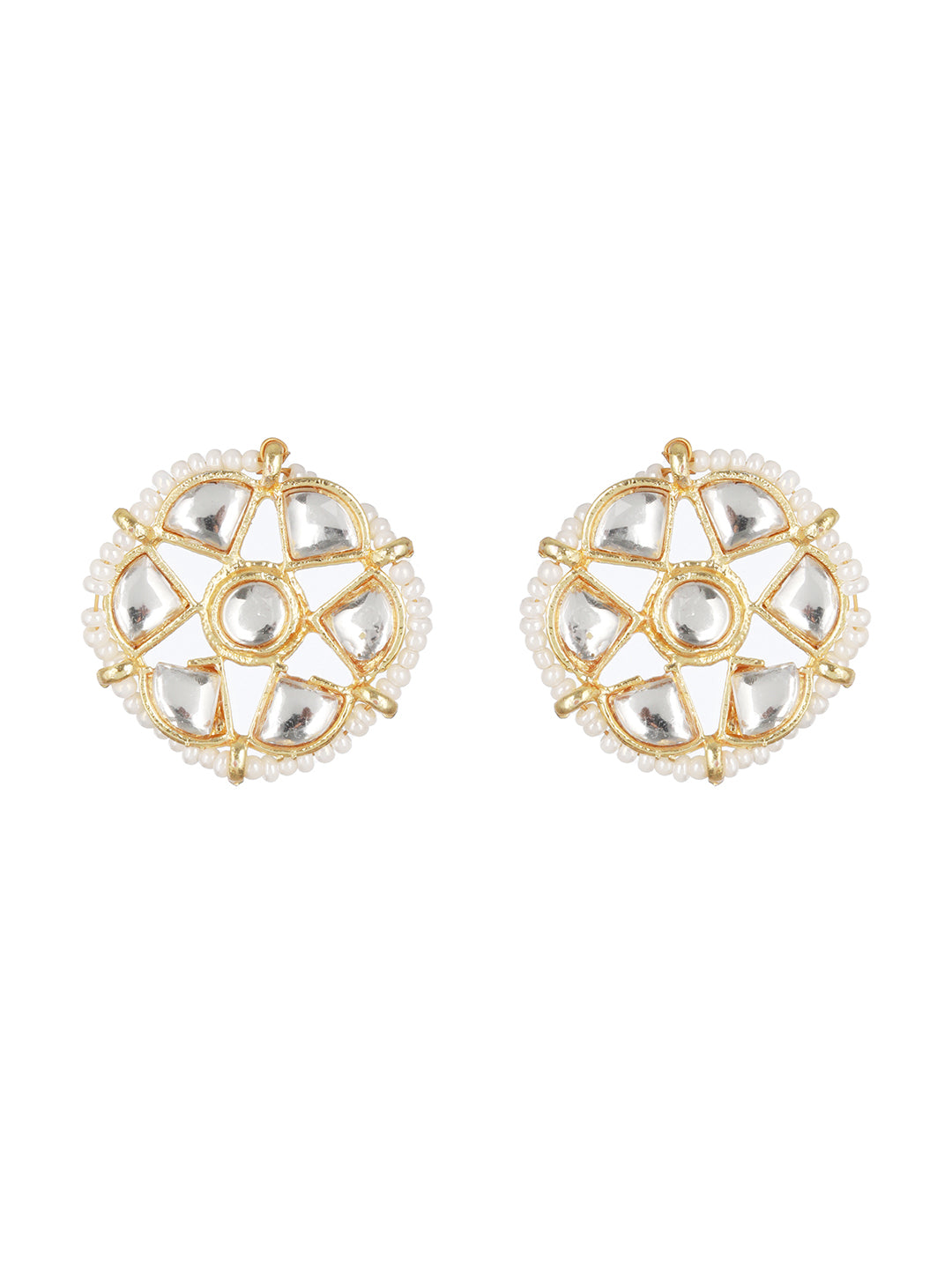 Gold-Plated Kundan-Studded & Beaded Necklace & Earrings - Jazzandsizzle