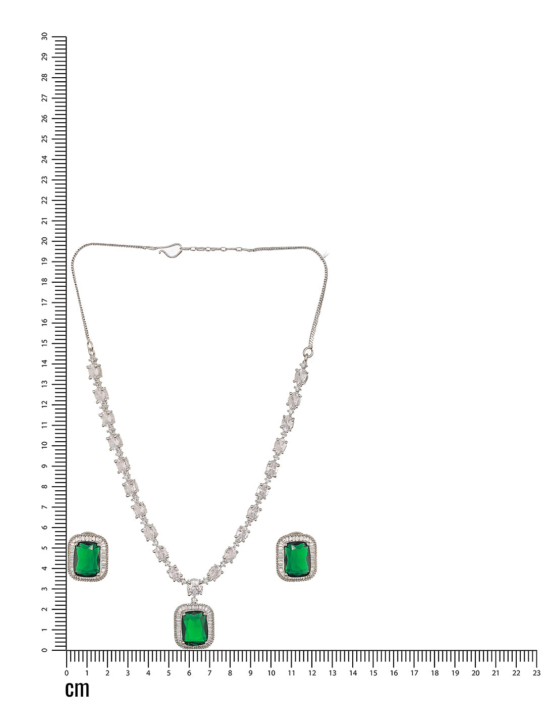 Jazz And Sizzle Rhodium-Plated Green American Diamond Studded Handcrafted Necklace Pendent Set With Earrings