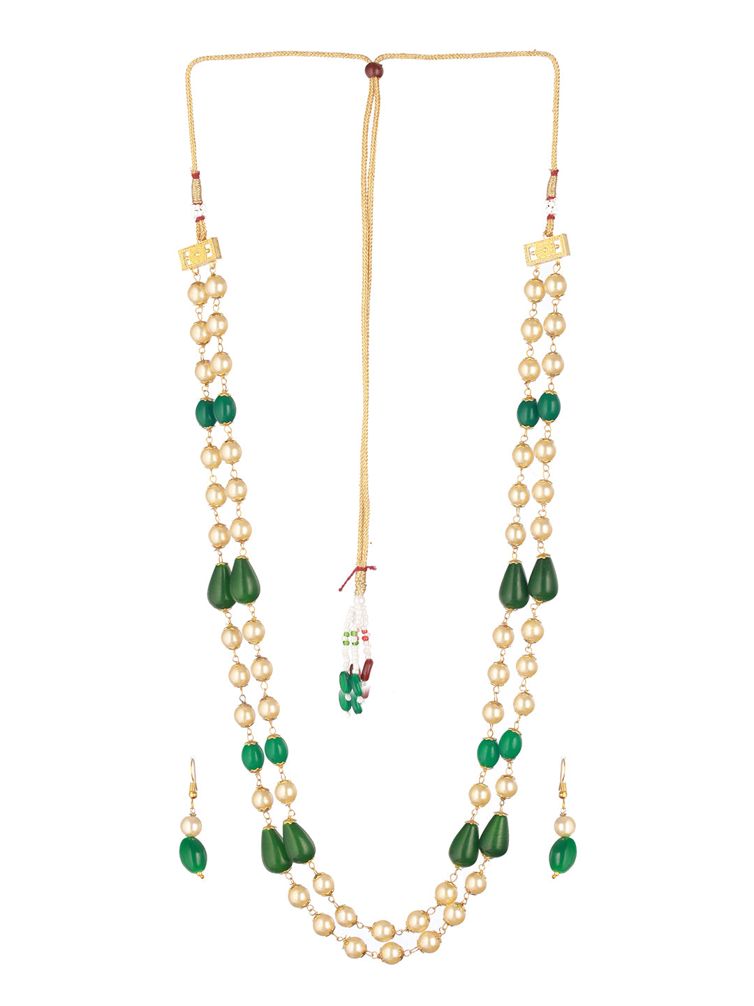 Gold-Plated Beaded Layered Necklace & Earrings - Jazzandsizzle