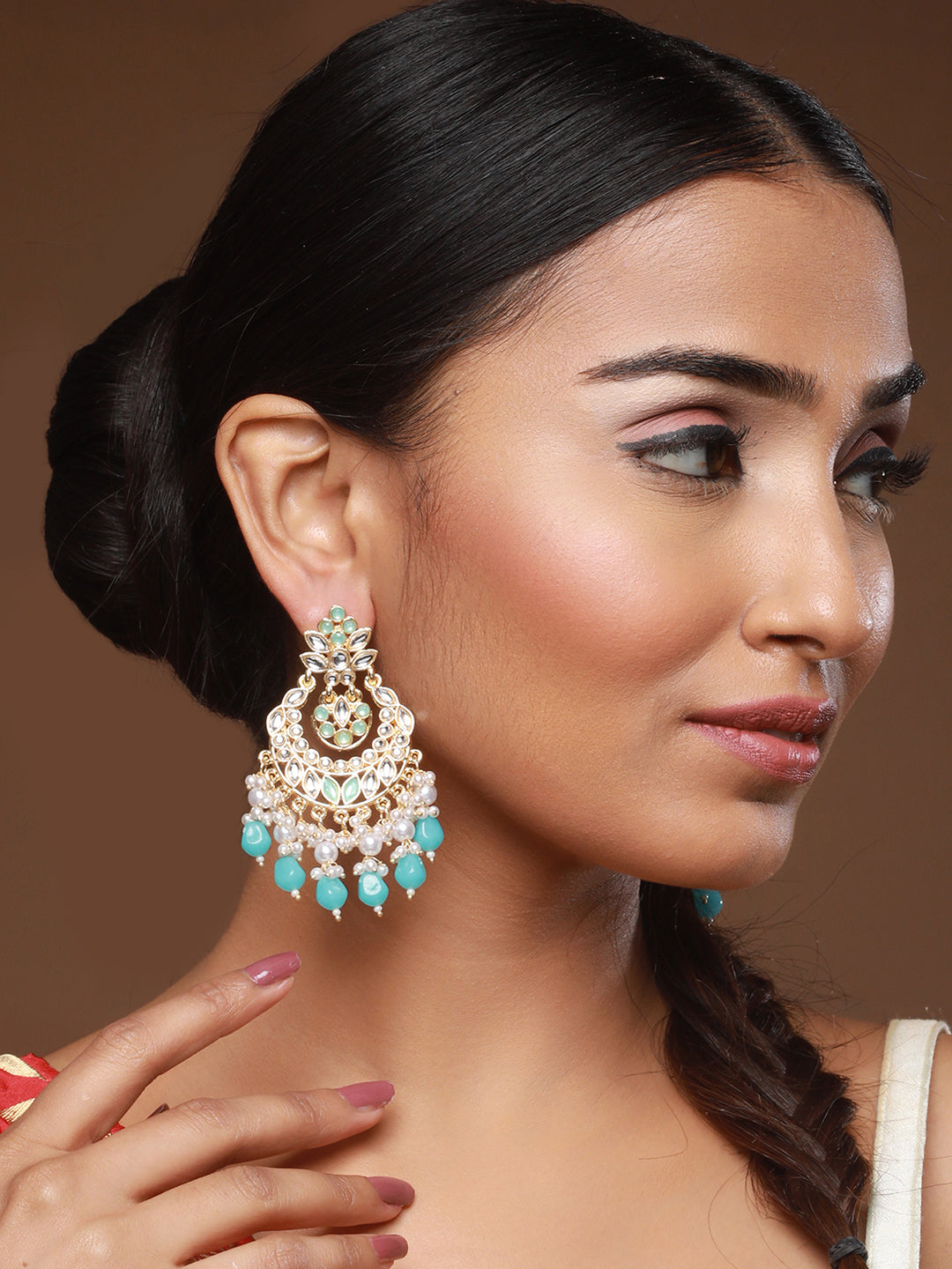 Gold-Plated & Green Kundan Classic Chandbalis Earrings - Jazzandsizzle