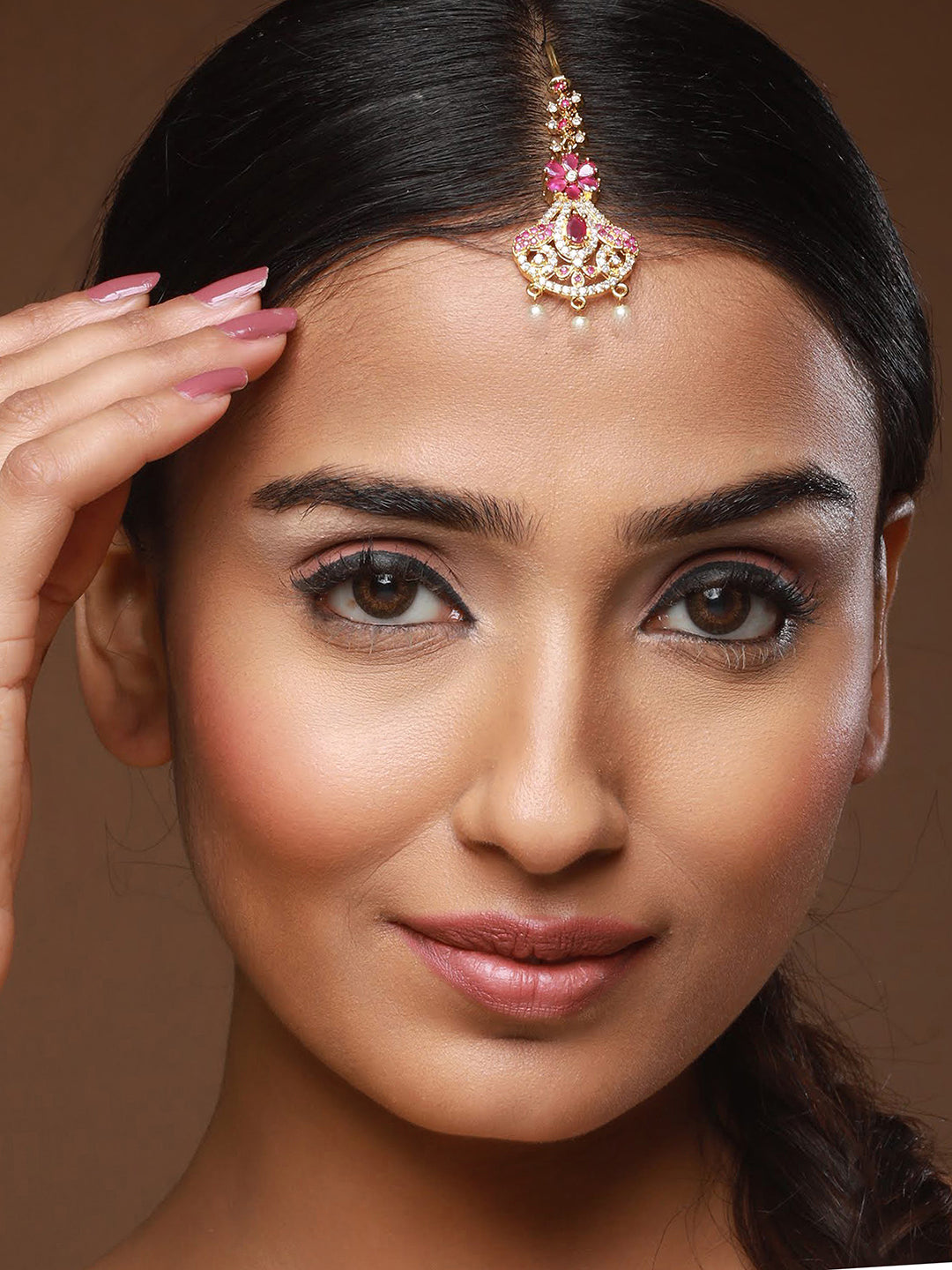 Gold-Plated AD-Studded & Beaded Maang Tikka - Jazzandsizzle