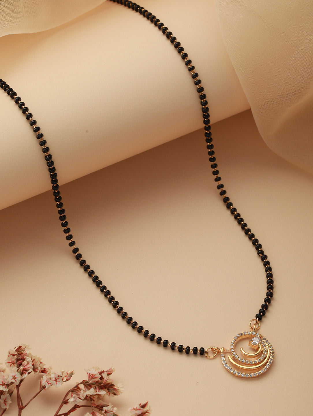 Black Gold-Plated AD-Studded & Beaded Mangalsutra - Jazzandsizzle