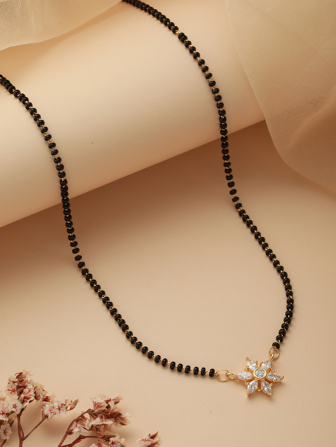 Black Gold-Plated AD-Studded & Beaded Mangalsutra - Jazzandsizzle