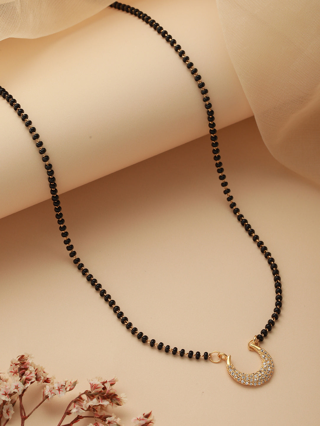 Black Gold-Plated AD-Studded & Beaded Mangalsutra - Jazzandsizzle