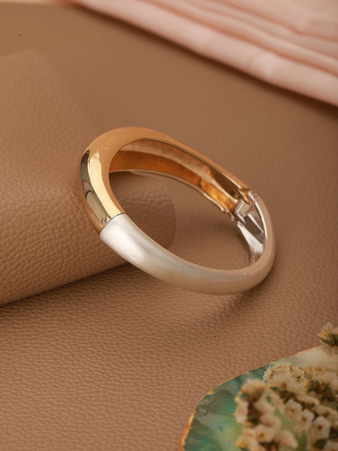 JAZZ AND SIZZLE Silver & Gold ,Dual-Toned Brass Handcrafted Kada Bracelet - Jazzandsizzle