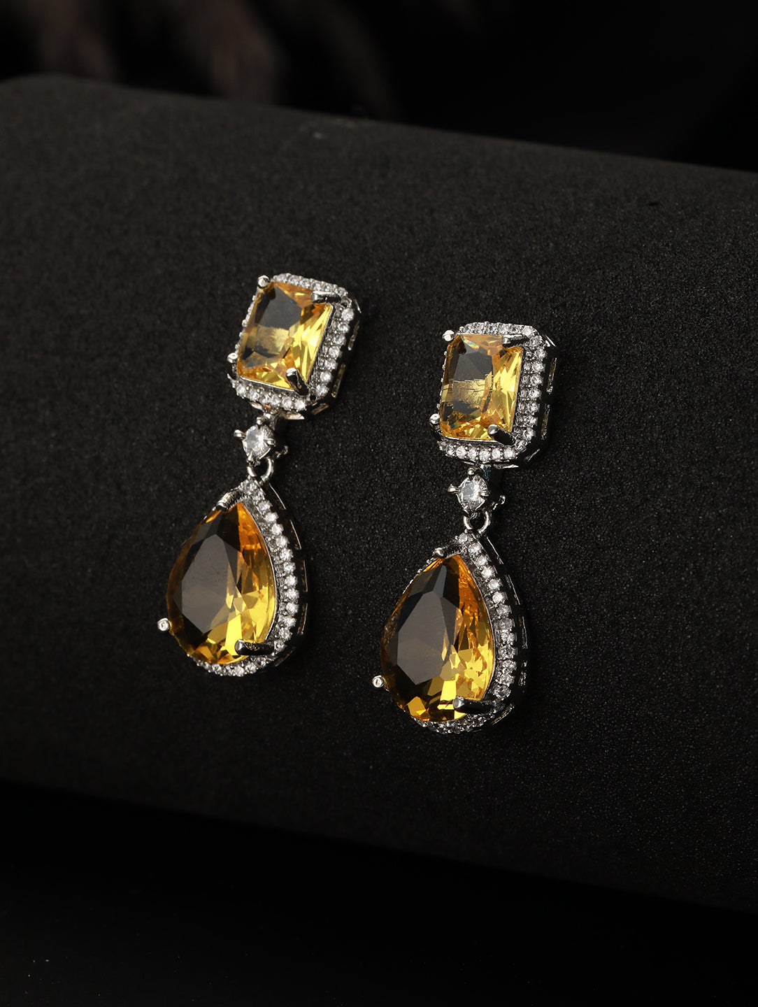 Silver-Toned & Yellow Silver-Plated Teardrop Shaped Drop Earrings - Jazzandsizzle