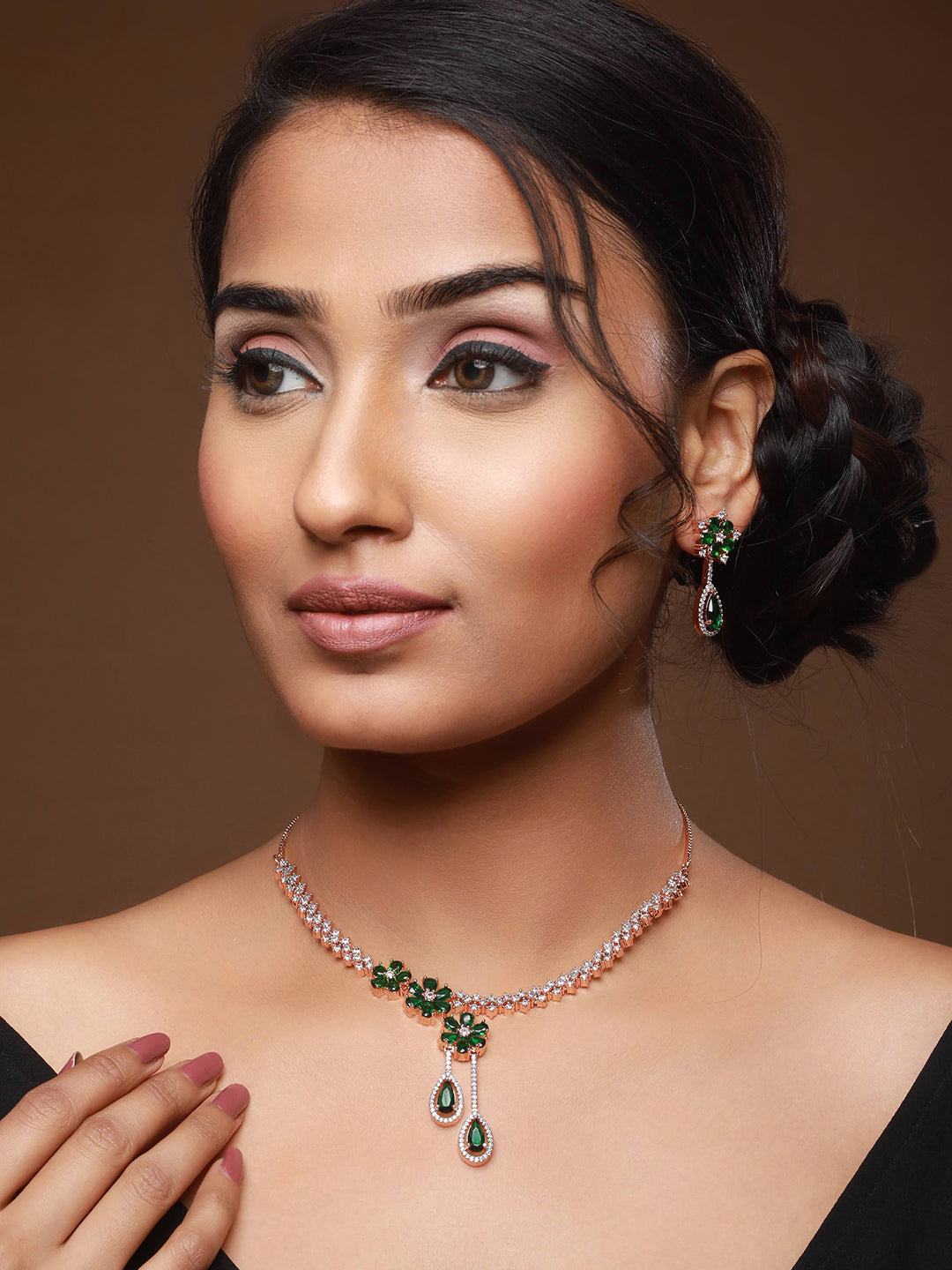 Rose Gold-Plated AD-Studded Jewellery Set - Jazzandsizzle