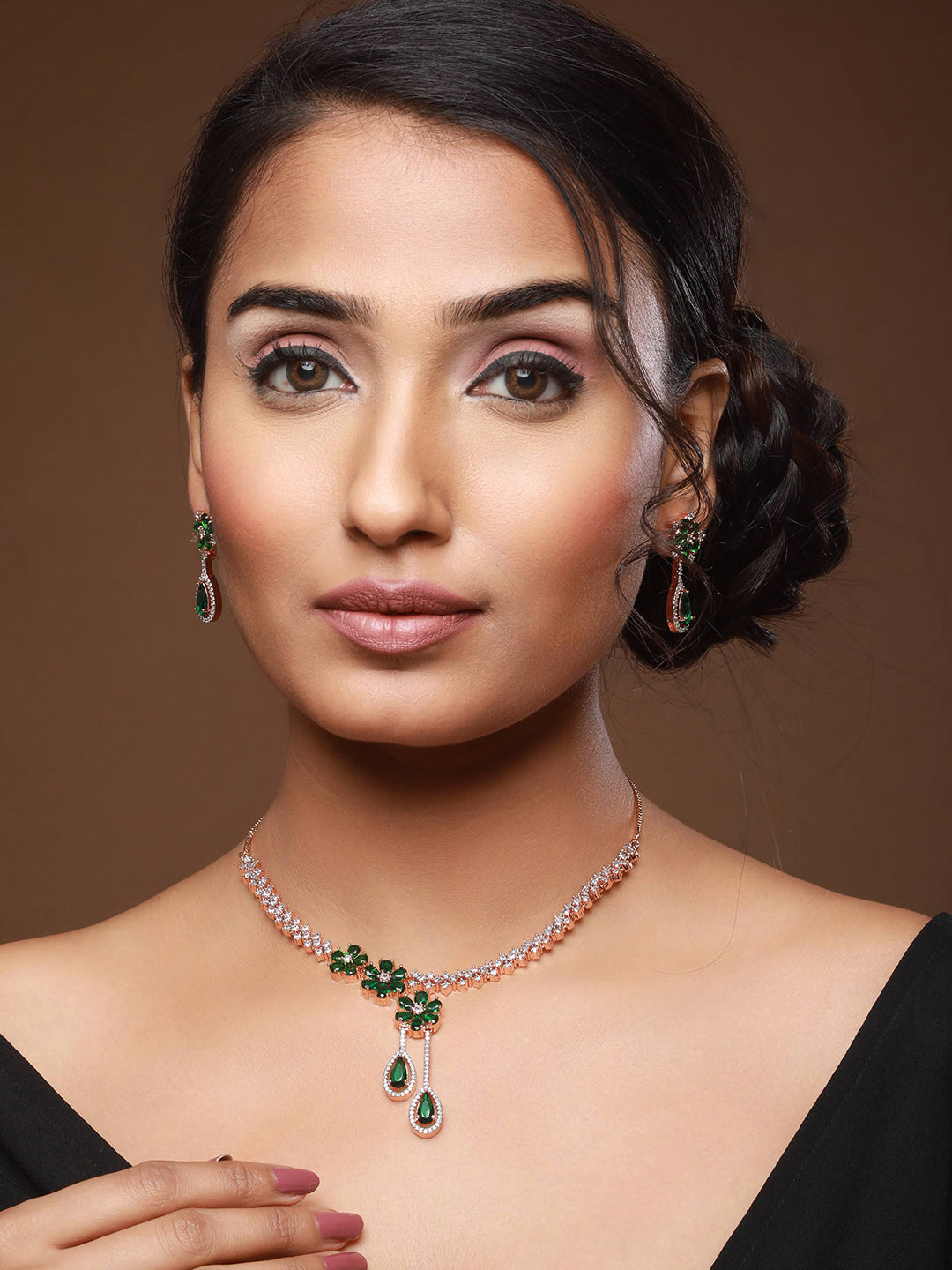 Rose Gold-Plated AD-Studded Jewellery Set - Jazzandsizzle