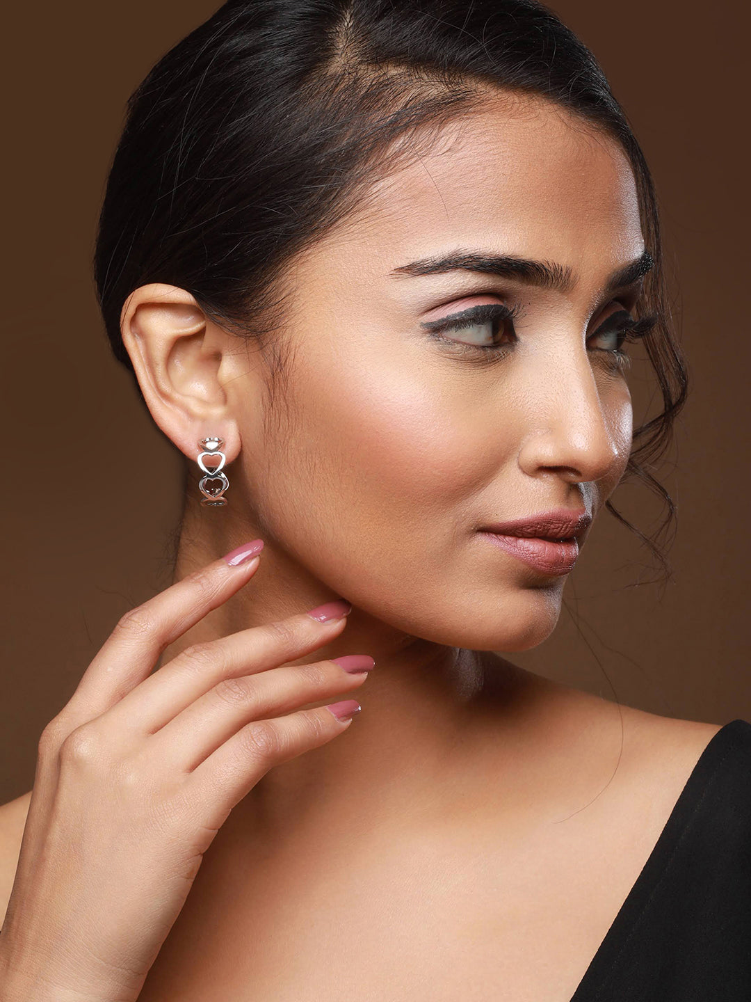 Silver-Plated Heart Shaped Half Hoop Earrings - Jazzandsizzle