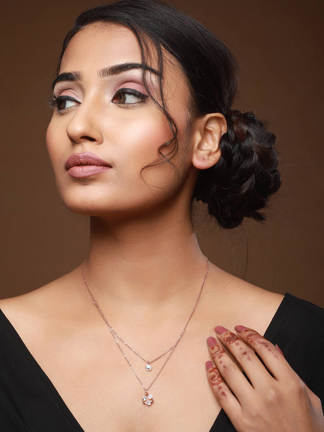 Rose Gold-Plated Cubic Zirconia Studded Layered Chain - Jazzandsizzle