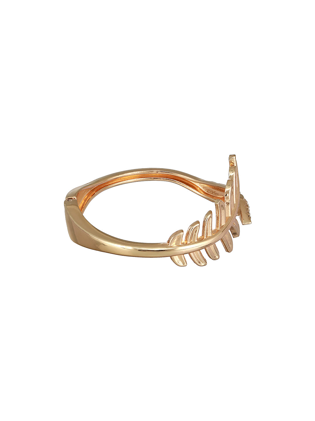 JAZZ AND SIZZLE Gold-Plated American Diamond Studded LEAF SHAPED Cuff Bracelet - Jazzandsizzle