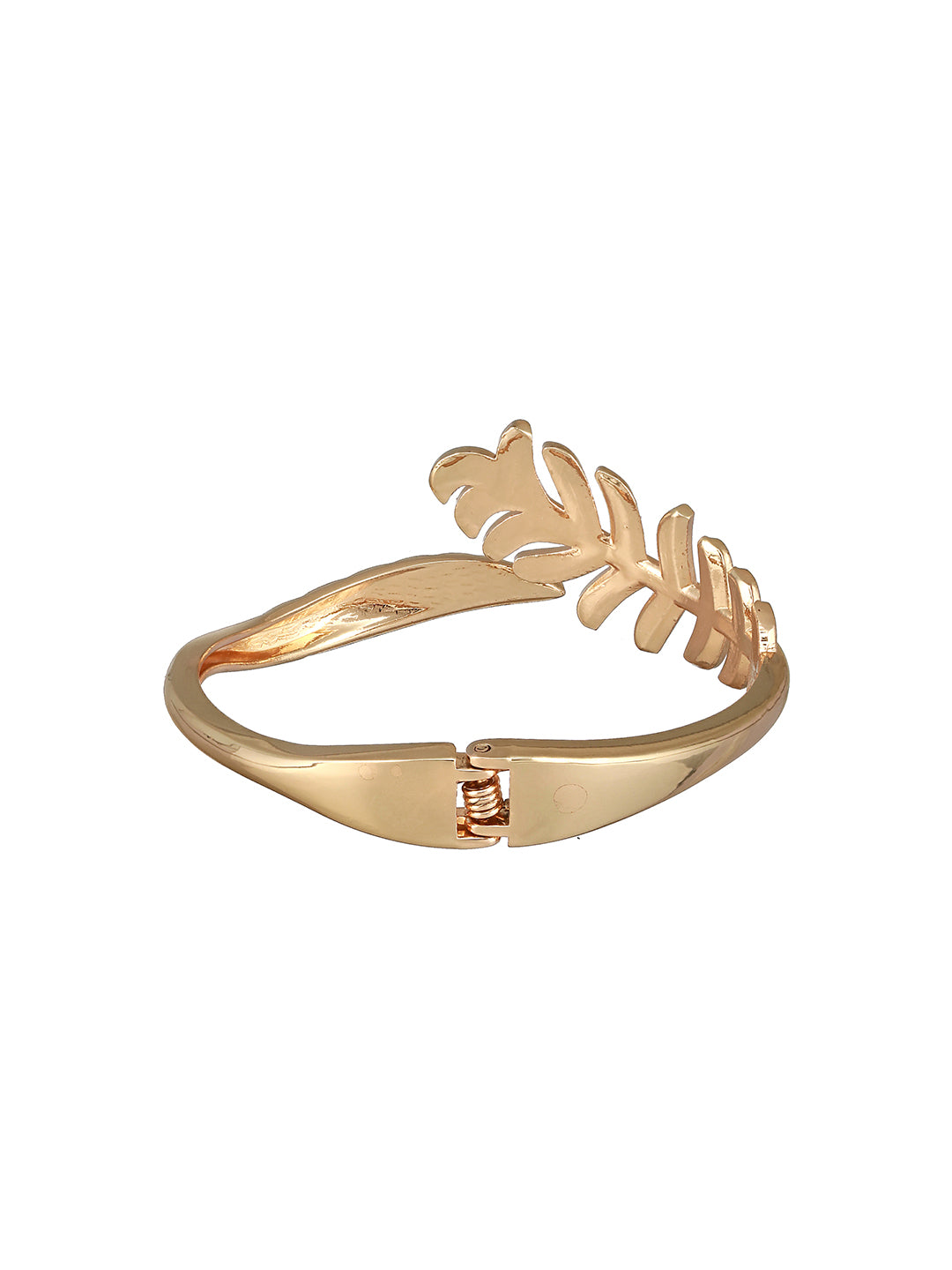 JAZZ AND SIZZLE Gold-Plated American Diamond Studded LEAF SHAPED Cuff Bracelet - Jazzandsizzle