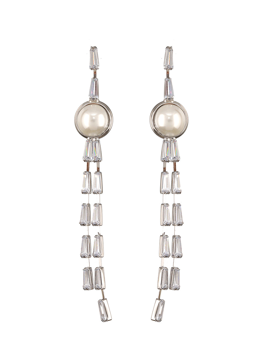 JAZZ AND SIZZLE Silver-Toned Rhodium-Plated CZ Studded Contemporary Drop Earrings (Copy) - Jazzandsizzle