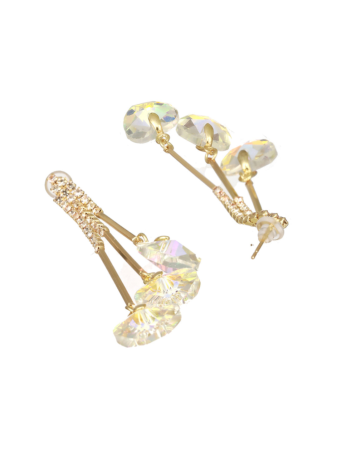 Jazz And Sizzle Gold-Plated Silver Toned & Cz Stone-Studded Drop Earrings