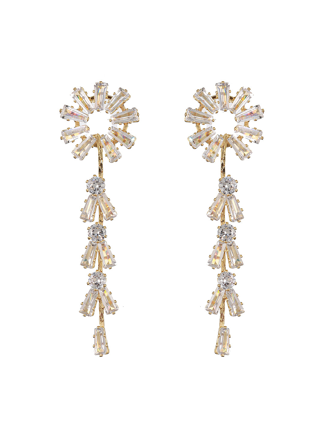 JAZZ AND SIZZLE Gold-plated Silver Toned & CZ Stone-Studded Drop Earrings - Jazzandsizzle