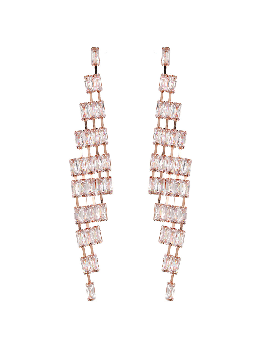 JAZZ AND SIZZLE Silver-Toned Rose gold-Plated CZ Studded Contemporary Drop Earrings - Jazzandsizzle