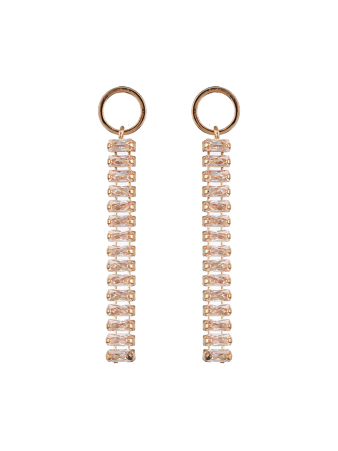 JAZZ AND SIZZLE Silver-Toned Rose gold-Plated CZ Studded Contemporary Drop Earrings - Jazzandsizzle