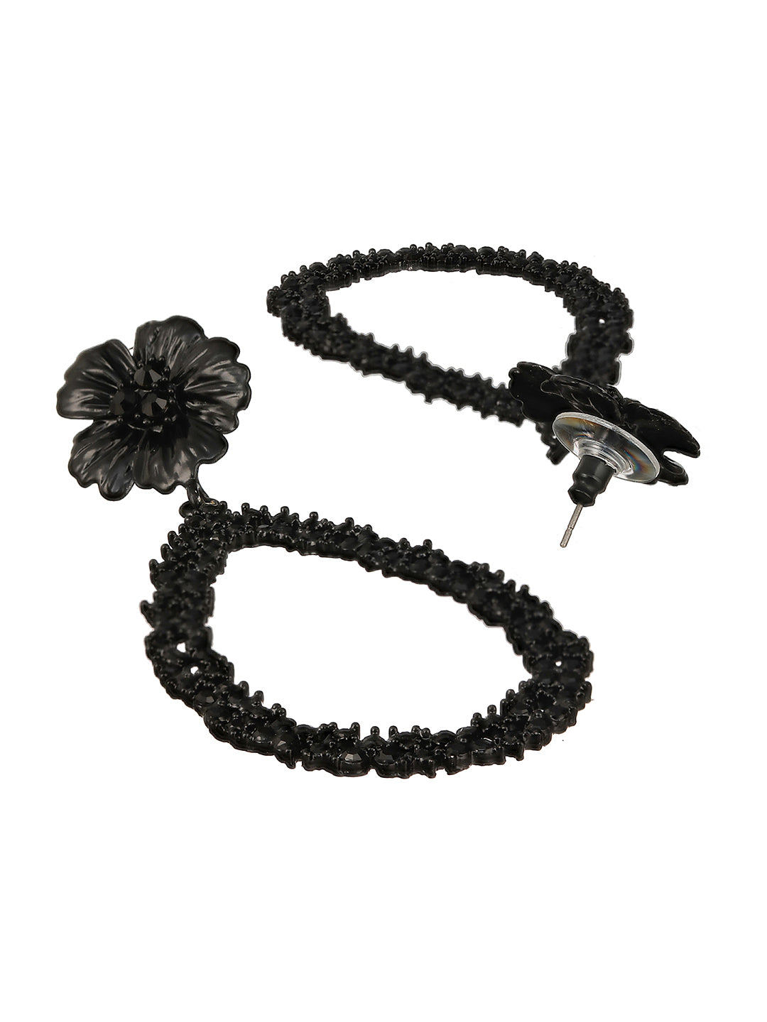 JAZZ AND SIZZLE Black-Toned & Black Contemporary Tear Drop Earrings - Jazzandsizzle