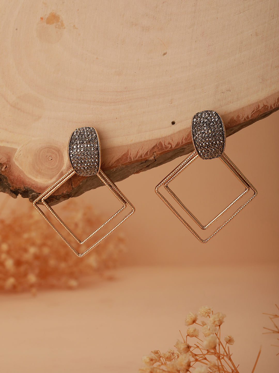 JAZZ AND SIZZLE Gold-Plated Square Shaped Drop Earrings - Jazzandsizzle