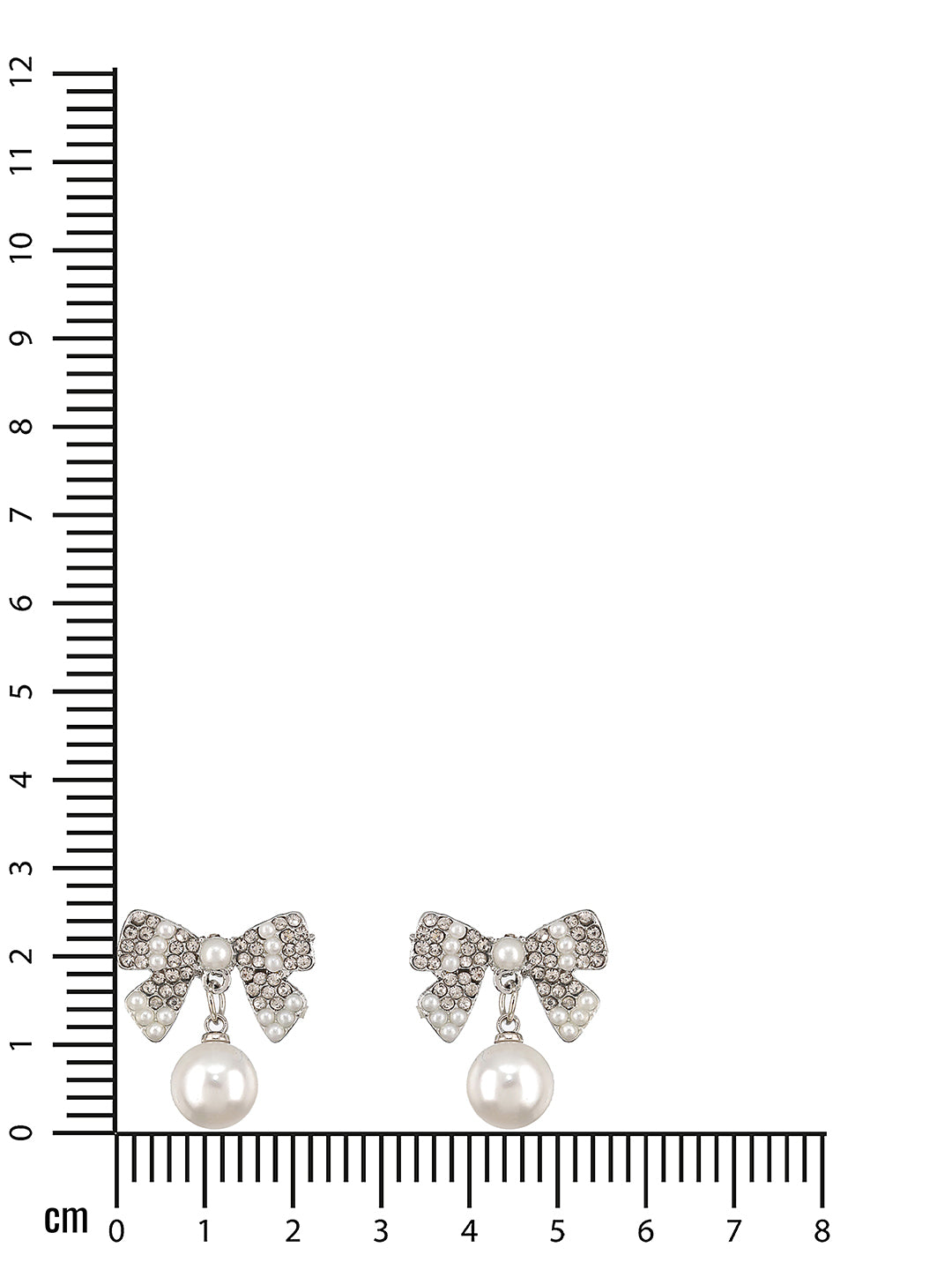 Silver-Toned & Rhodium-Plated Cz Bow-Shaped Pearl Drop Earrings