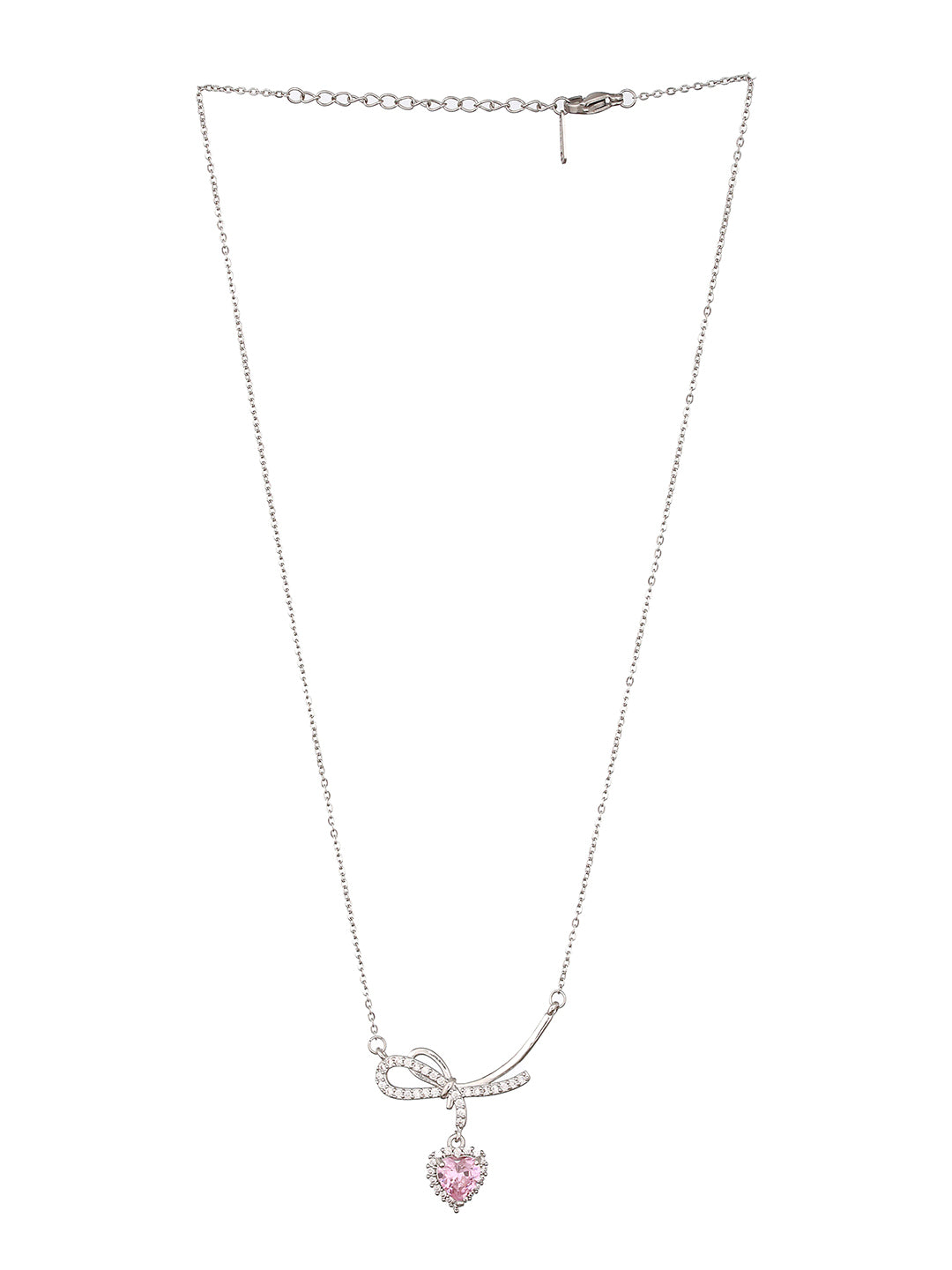 Jazz and Sizzle Silver-Plated Pink Heart Bow Pendant Necklace for Women
