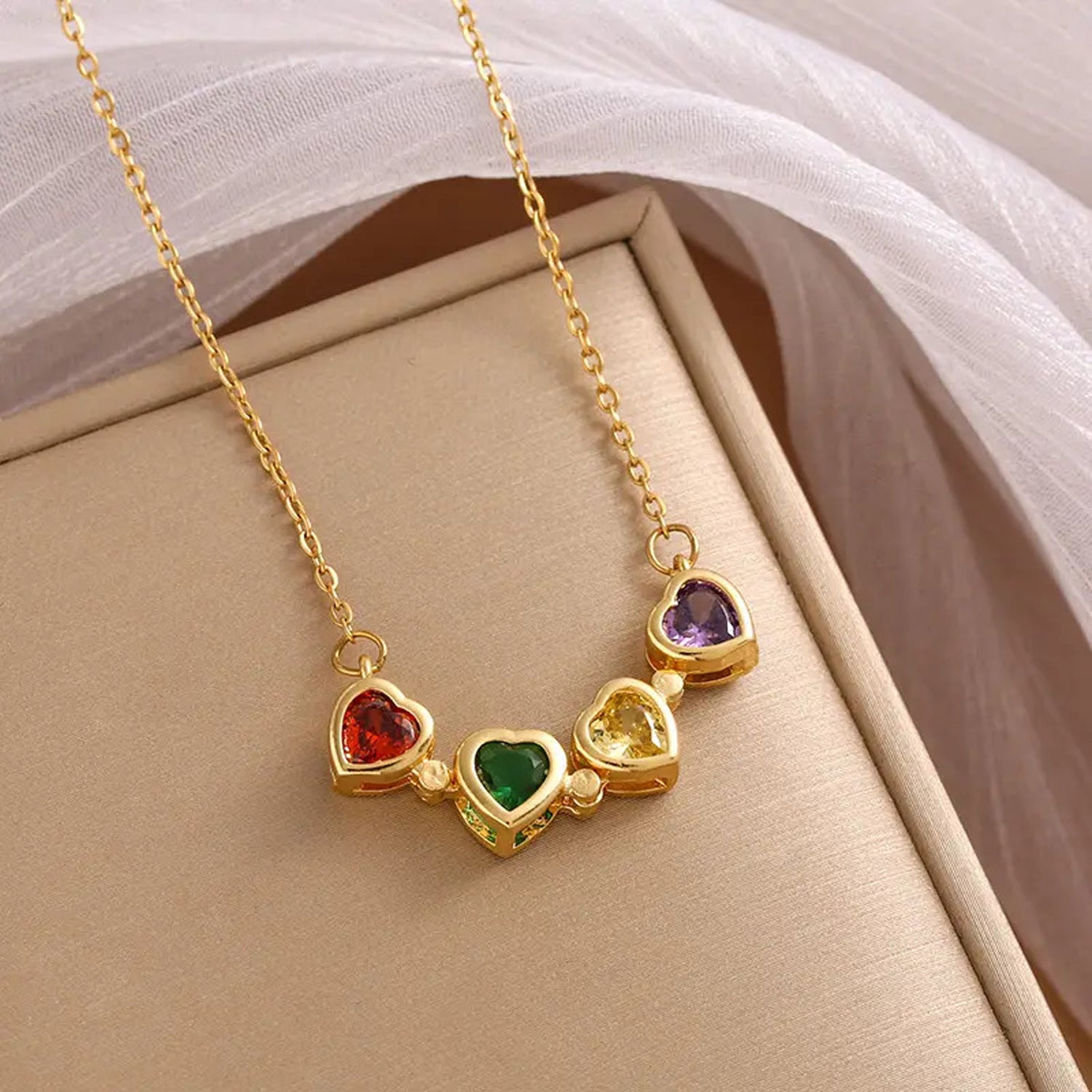 Jazz And Sizzle Gold Plated Hearts Clover Magnetic Pendant Chain Necklace for Valentines Gift