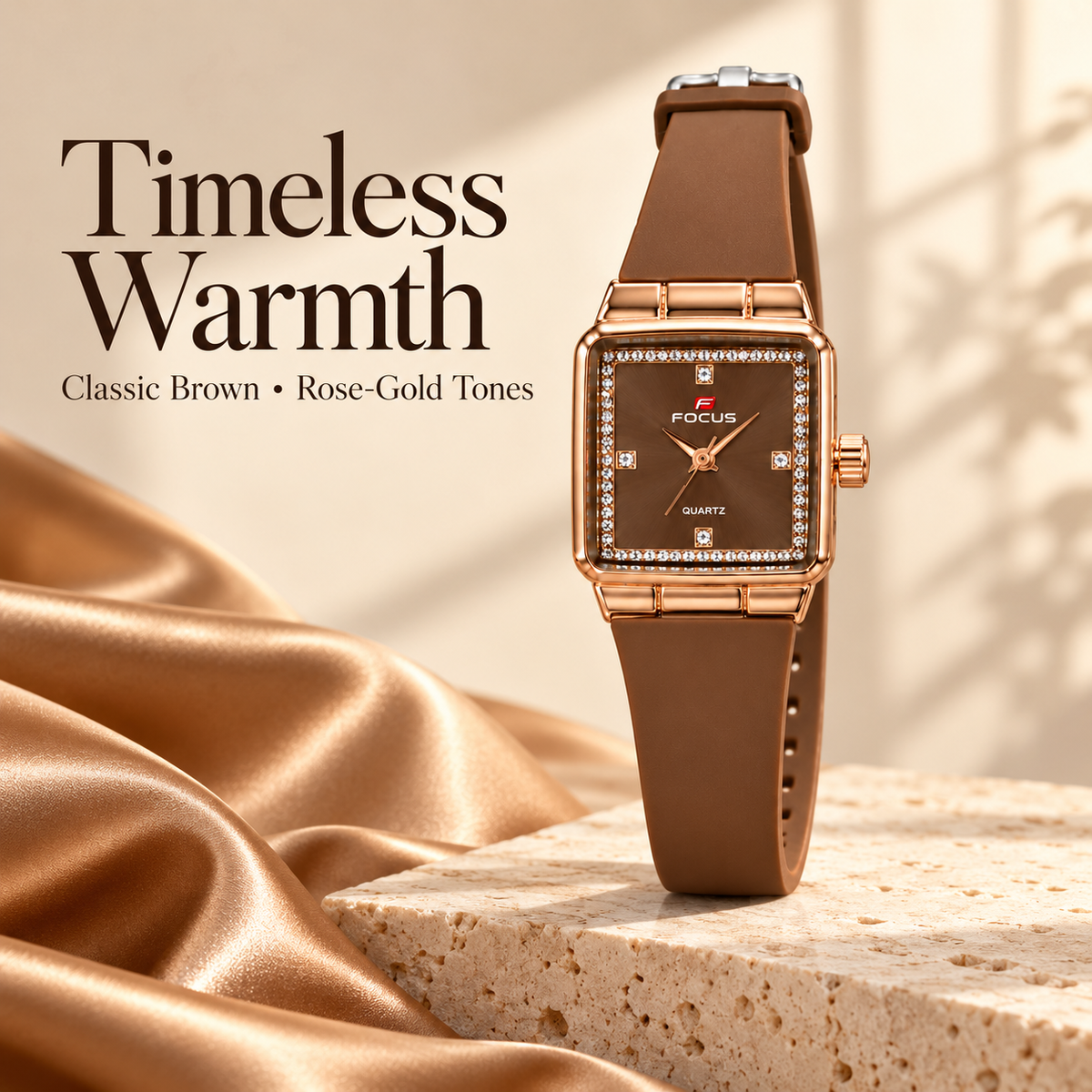 Women’s Rose Gold-Toned Rectangular Brown Dial Watch -WJ-JS26-LD0054