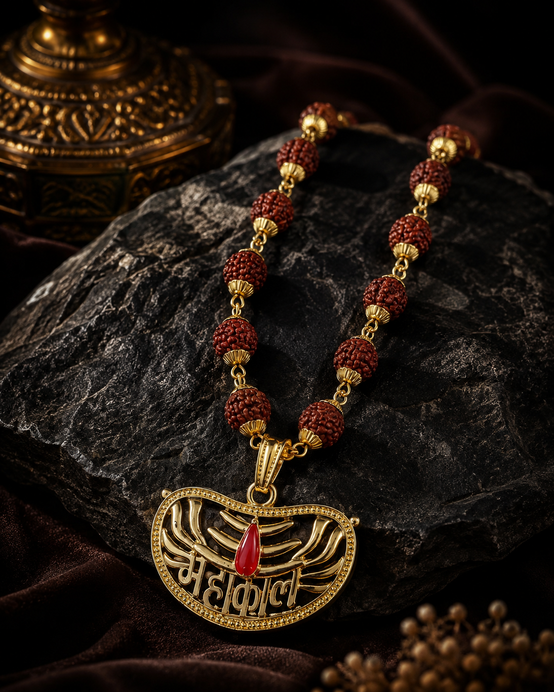 Mahakal Rudraksha Gold-Plated Spiritual Pendant Necklace for Men-JS-SNC-006