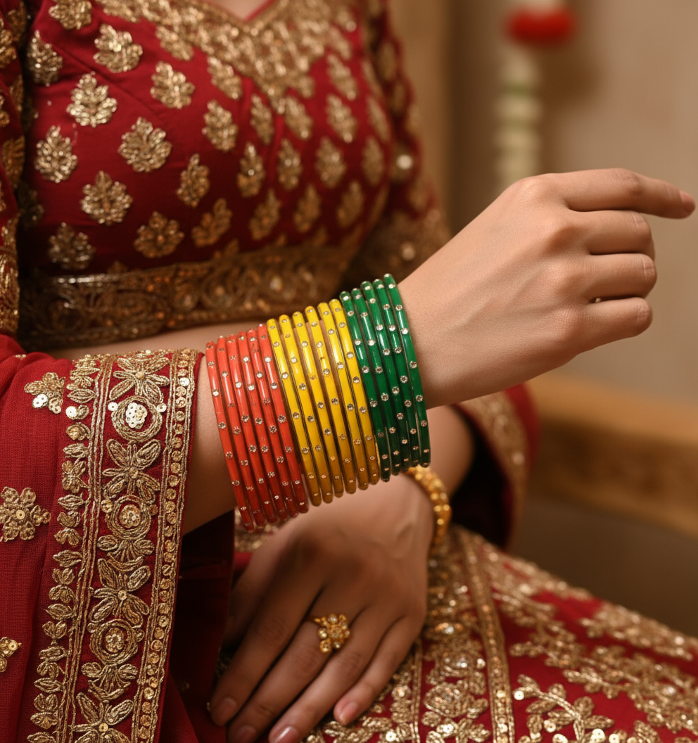 Jazz And Sizzle Set Of 24 Multicolored Glass Bangles