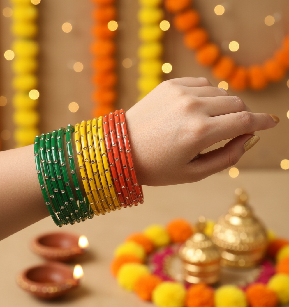 Jazz And Sizzle Set Of 24 Multicolored Glass Bangles