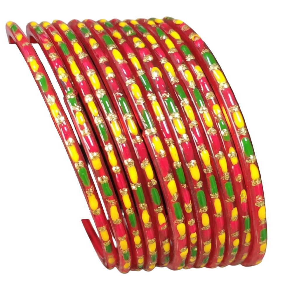 Jazz And Sizzle Set Of 12 Multicolored Marron Glass Bangles