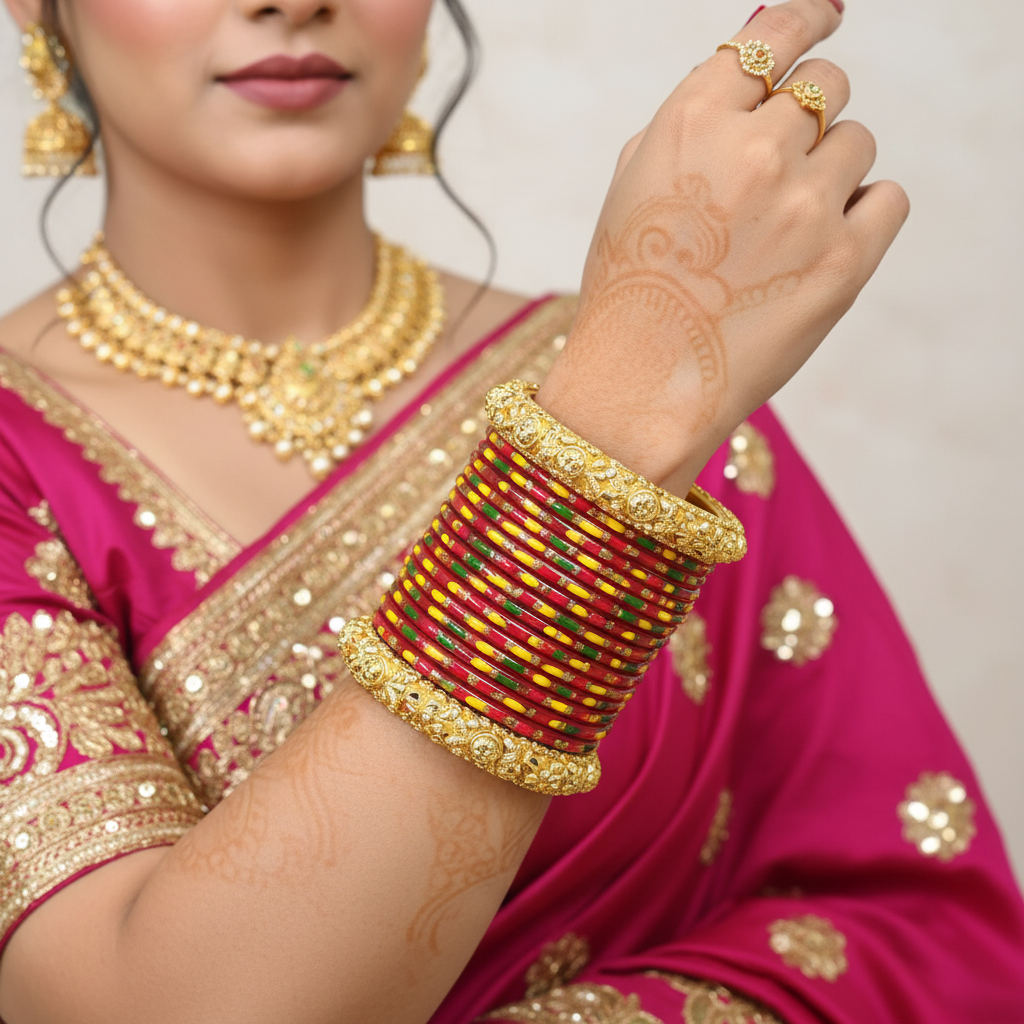 Jazz And Sizzle Set Of 12 Multicolored Marron Glass Bangles