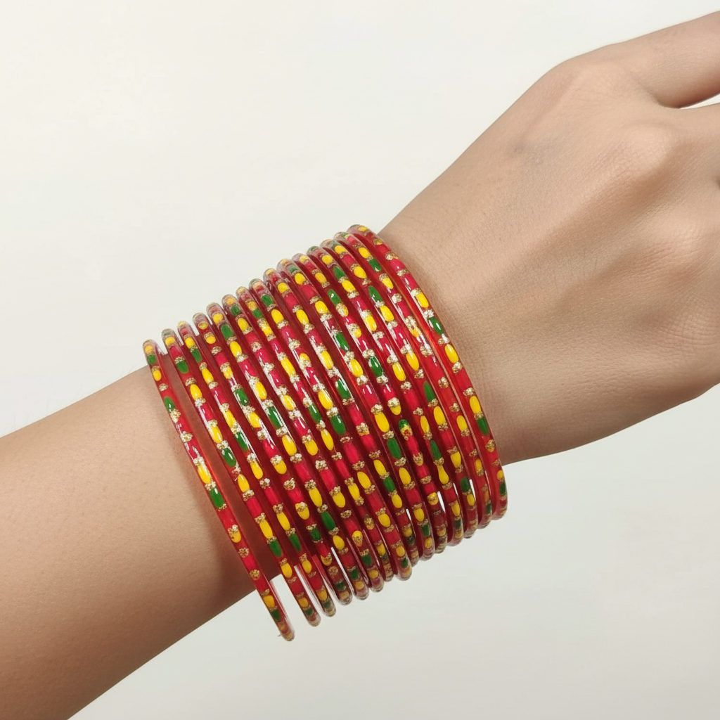 Jazz And Sizzle Set Of 12 Multicolored Marron Glass Bangles