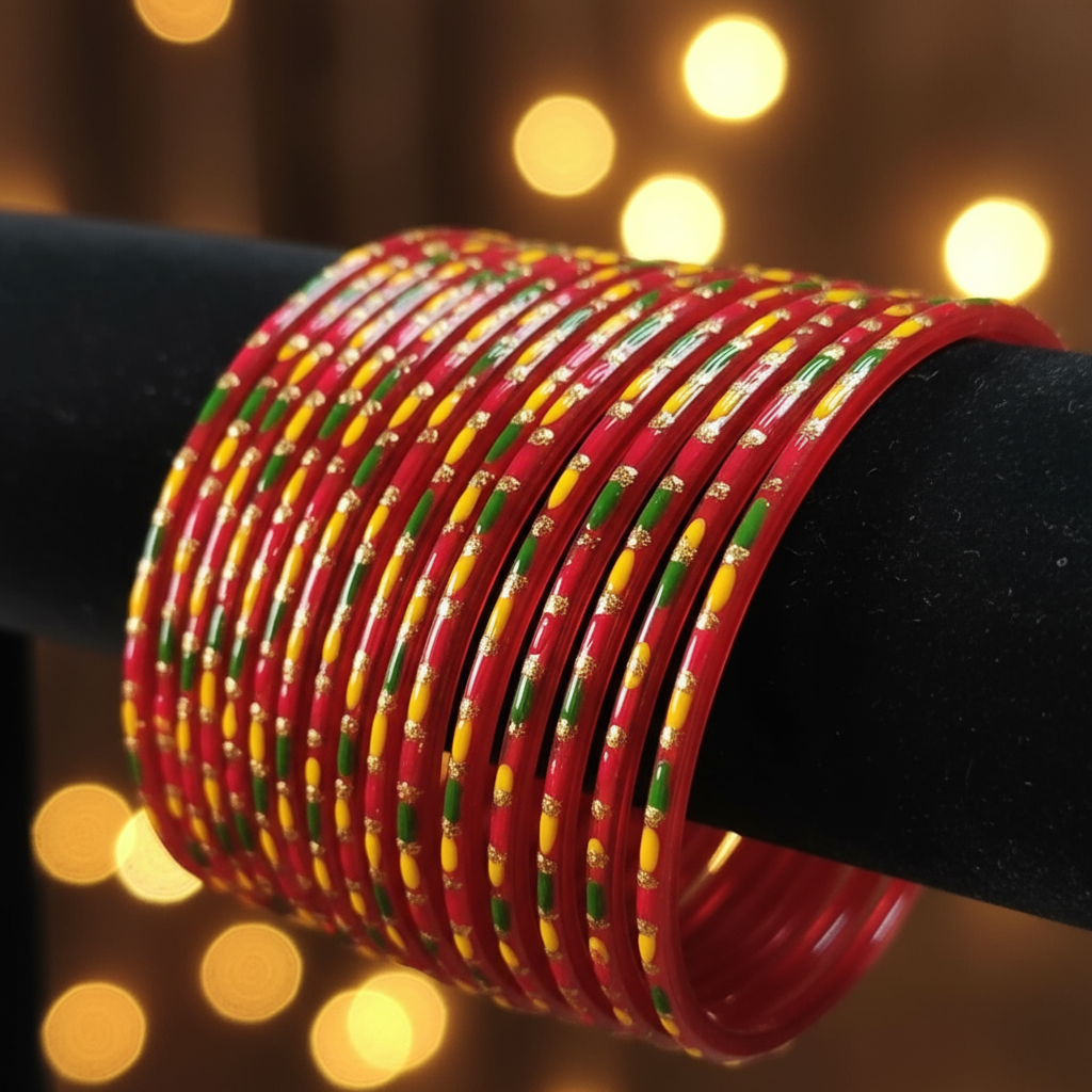 Jazz And Sizzle Set Of 12 Multicolored Marron Glass Bangles