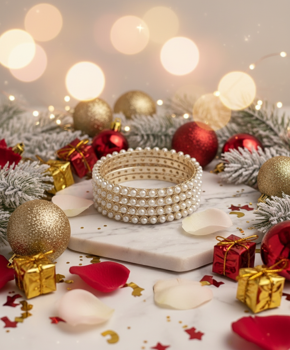 Jazz And Sizzle Set Of 4 Pearl Studded Bangles