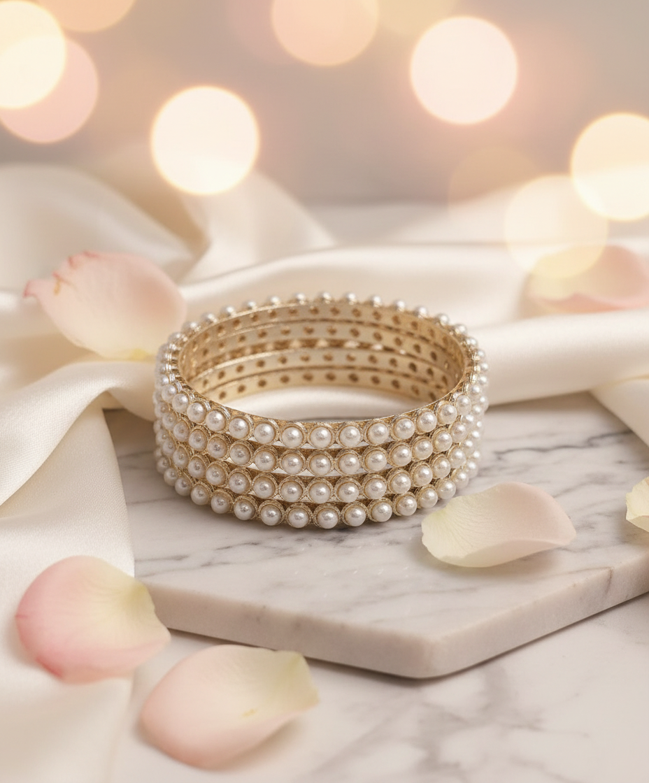 Jazz And Sizzle Set Of 4 Pearl Studded Bangles