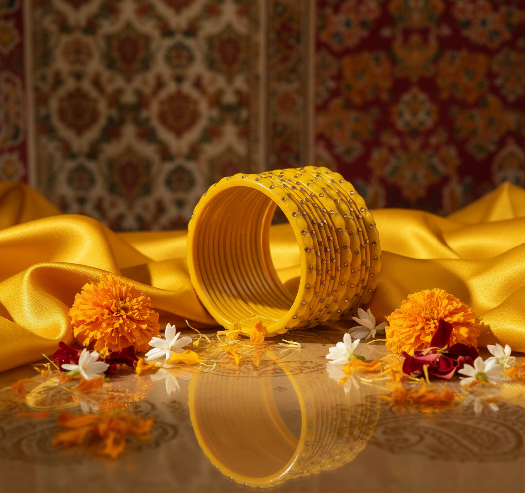 Jazz And Sizzle Set Of 16 Mustard Yellow Glass Bangles