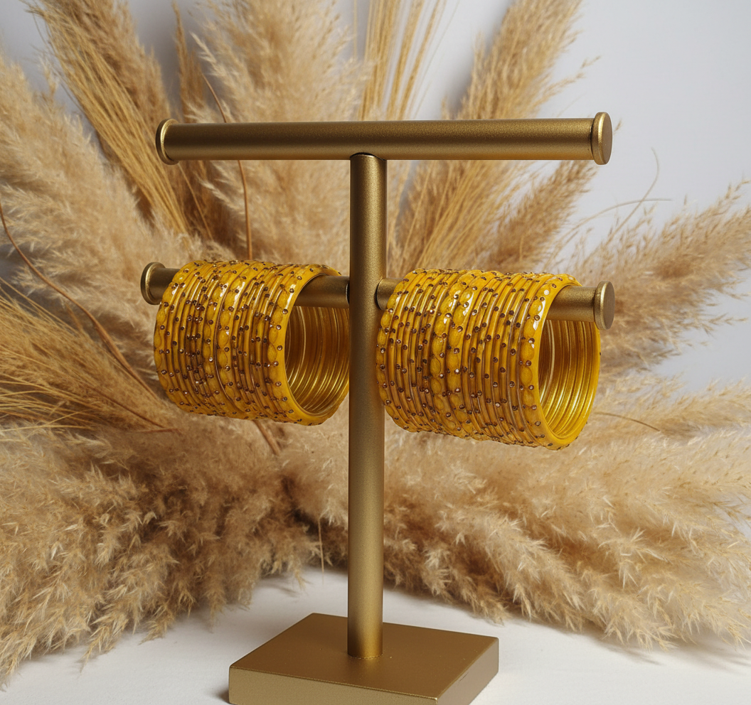 Jazz And Sizzle Set Of 16 Mustard Yellow Glass Bangles