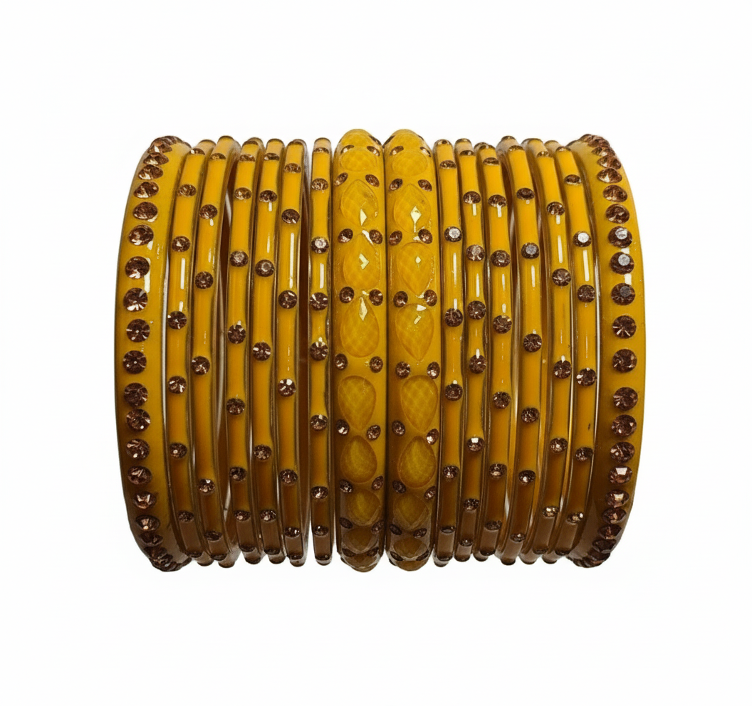 Jazz And Sizzle Set Of 16 Mustard Yellow Glass Bangles
